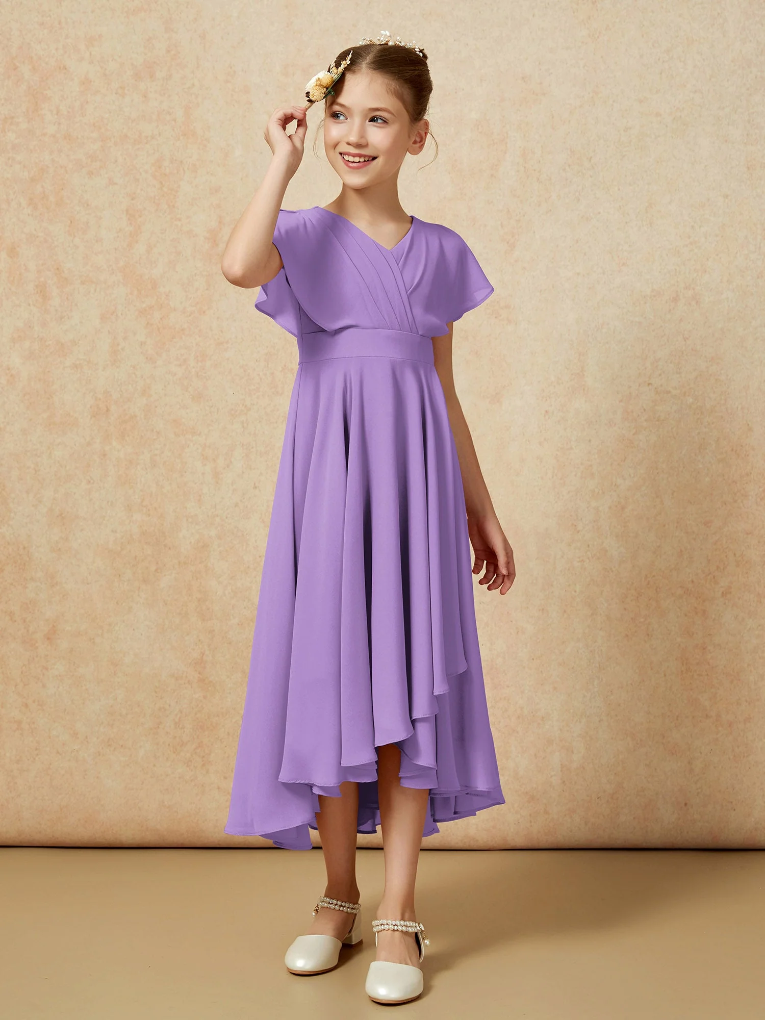 V-Ausschnitt Chiffon Asymmetrisch Junge Brautjungfernkleider Tahiti - Image 3