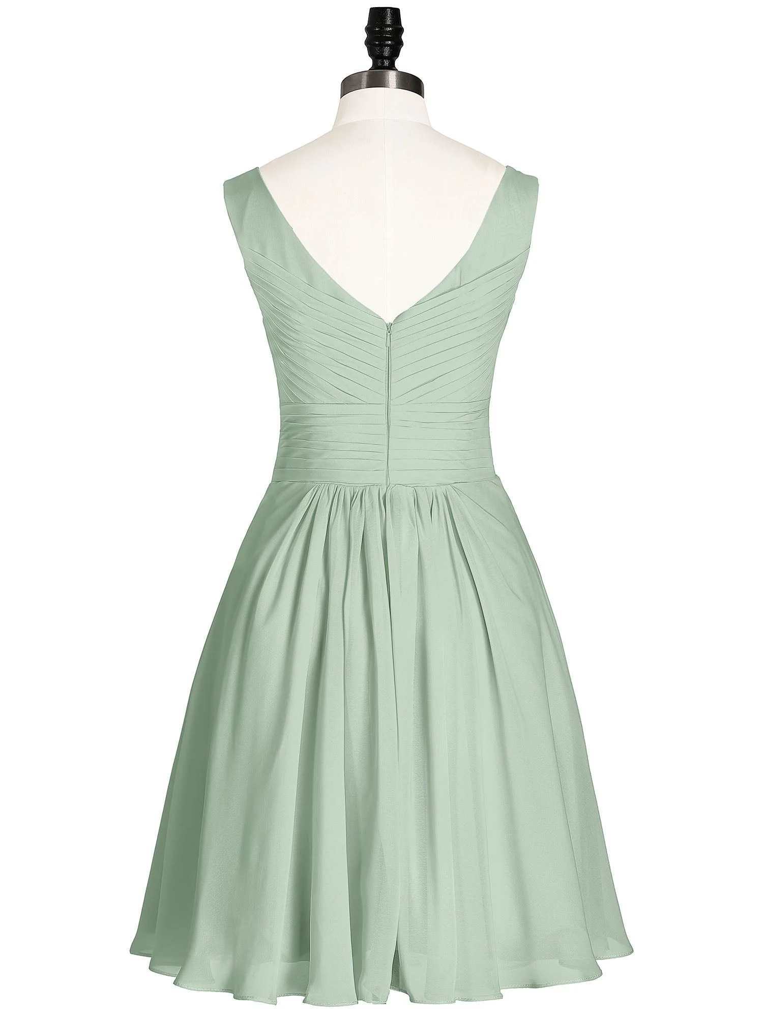 V-Ausschnitt Chiffon Kurz Brautjungfernkleider Agavengrün - Image 6