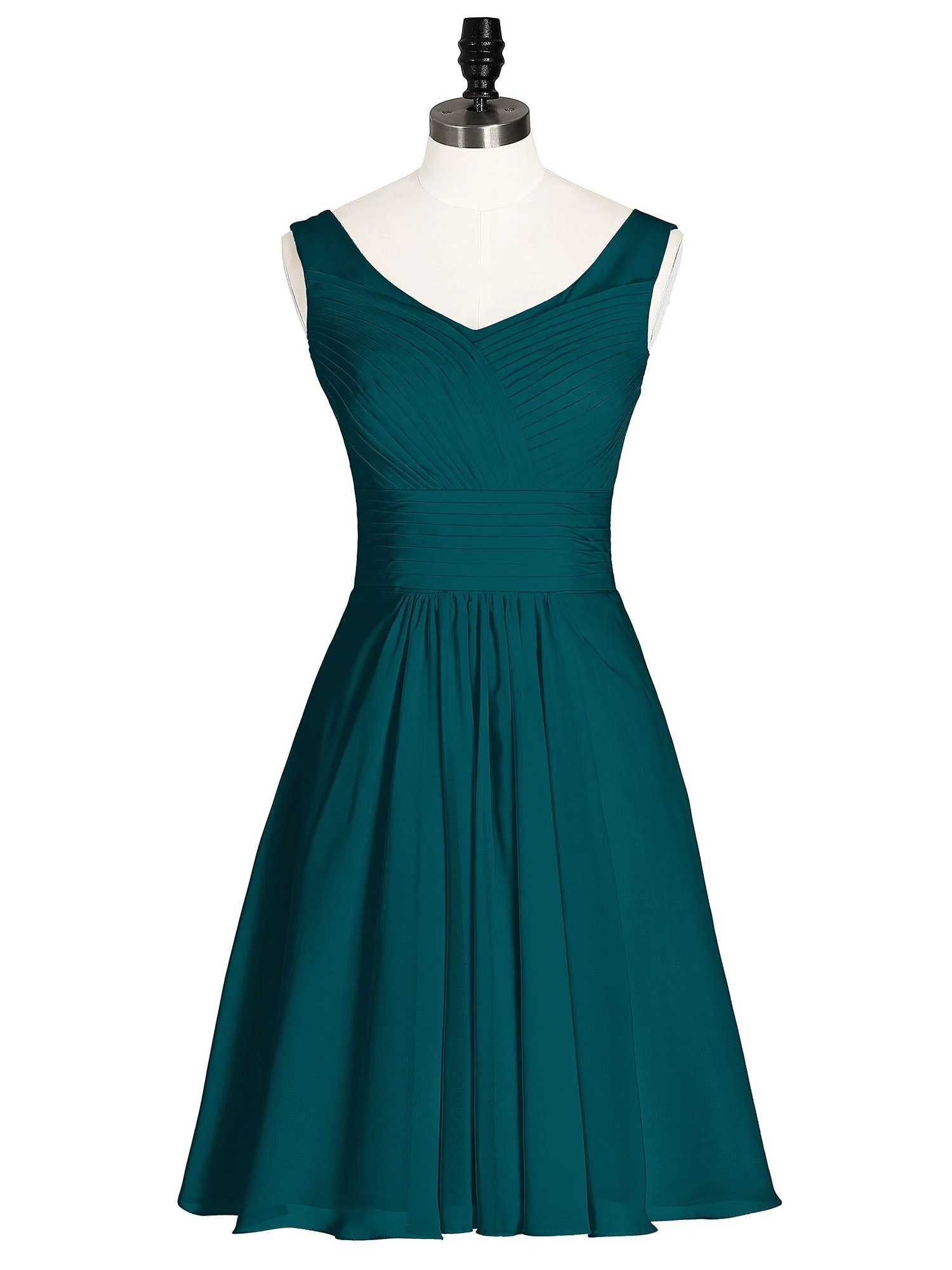 V-Ausschnitt Chiffon Kurz Brautjungfernkleider Kieferngrün - Image 5