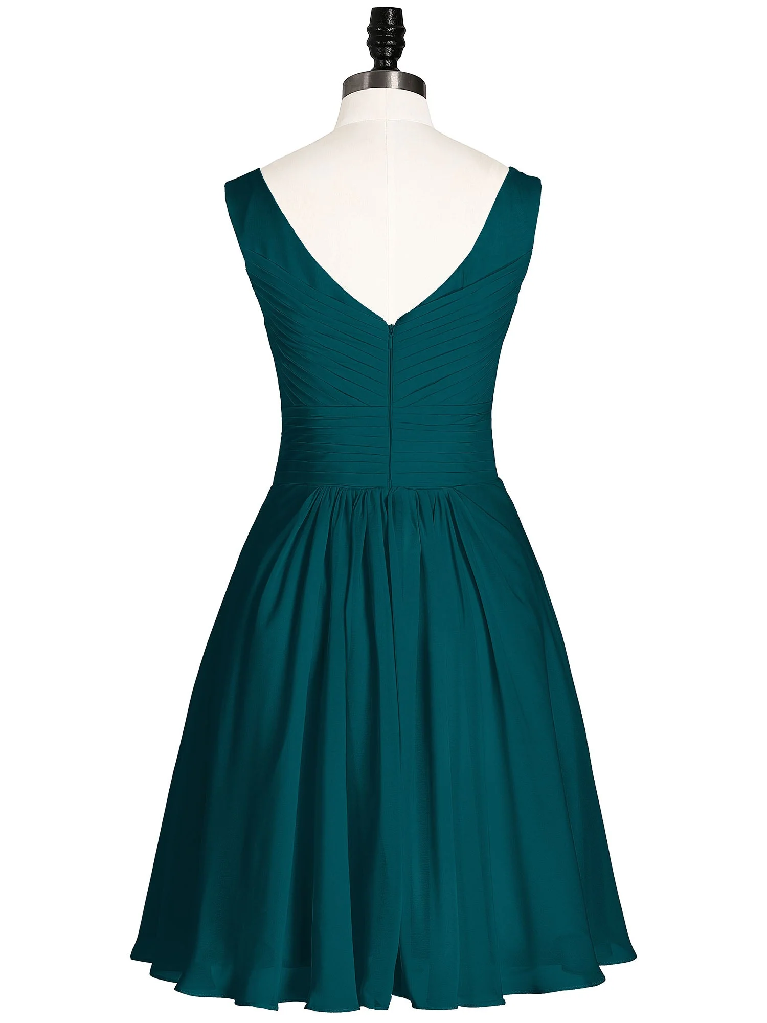 V-Ausschnitt Chiffon Kurz Brautjungfernkleider Kieferngrün - Image 6