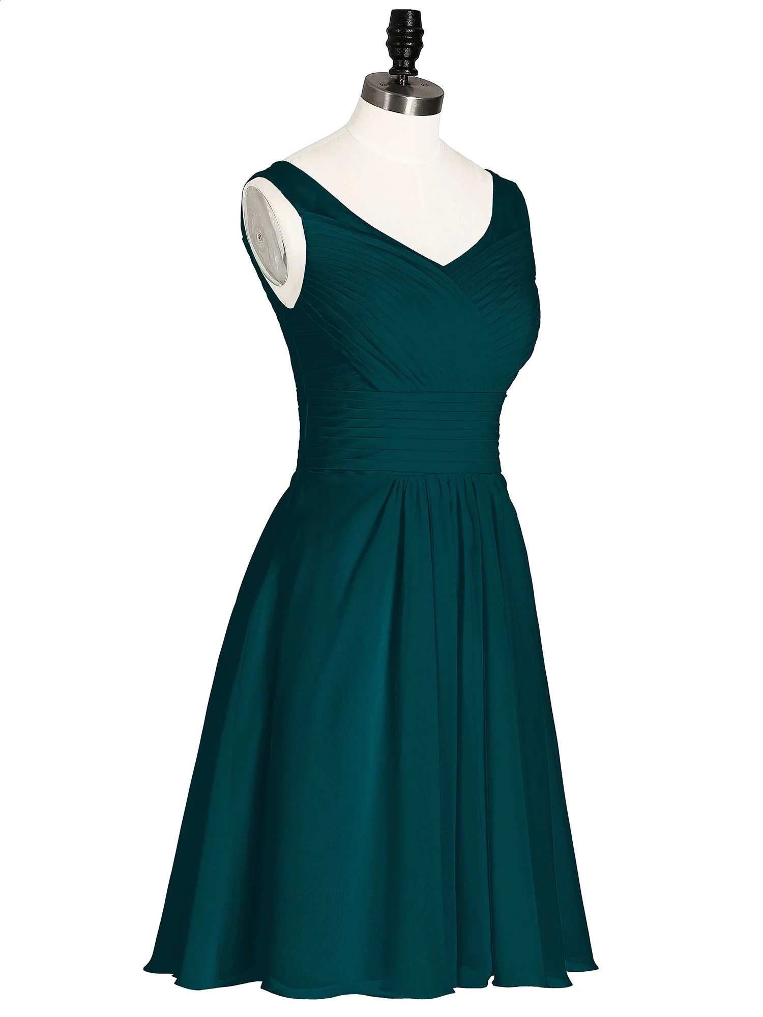 V-Ausschnitt Chiffon Kurz Brautjungfernkleider Kieferngrün - Image 7