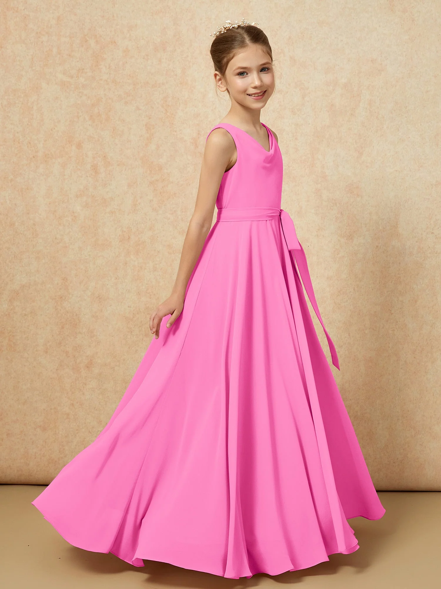 V-Ausschnitt Lang Chiffon Junge Brautjungfernkleider mit Gürtel Azalee - Image 3