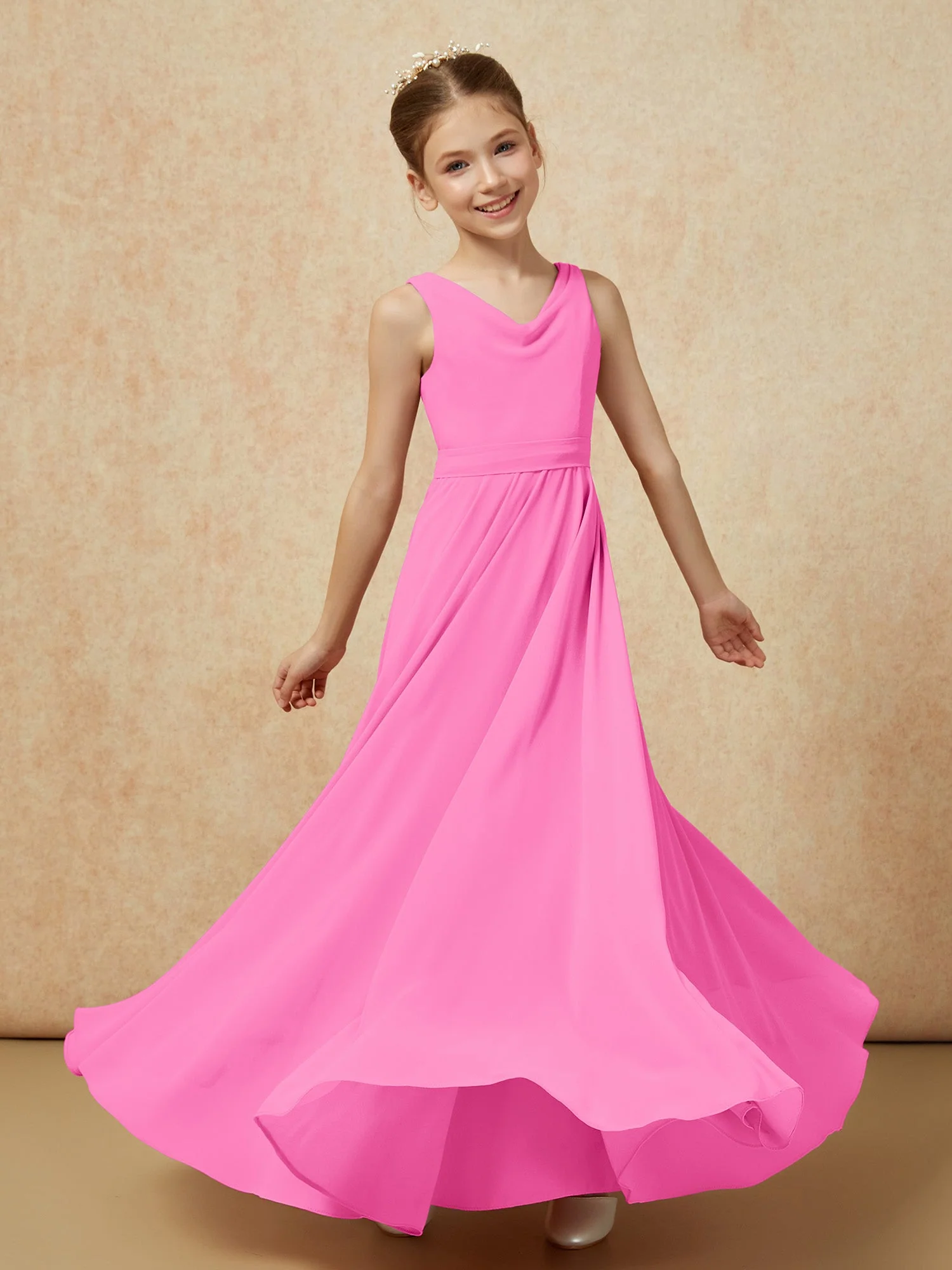 V-Ausschnitt Lang Chiffon Junge Brautjungfernkleider mit Gürtel Azalee - Image 6