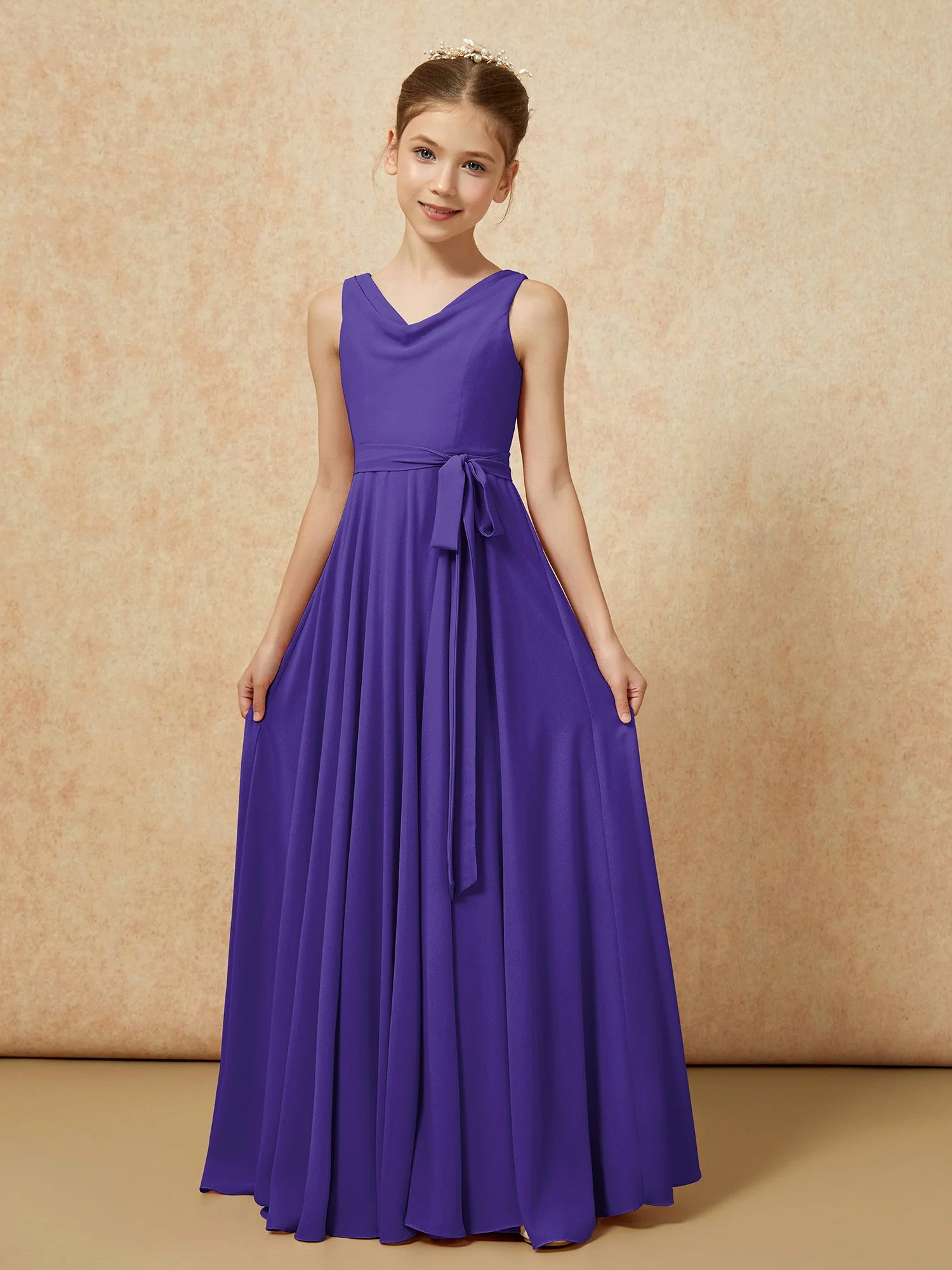 V-Ausschnitt Lang Chiffon Junge Brautjungfernkleider mit Gürtel Regentschaft - Image 5