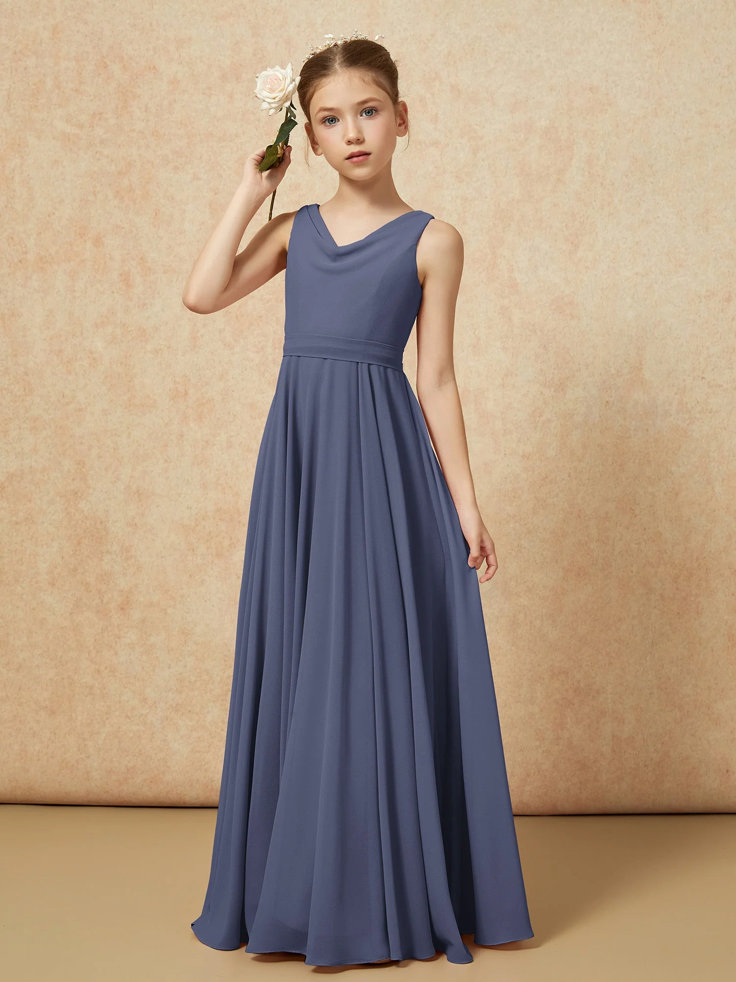V-Ausschnitt Lang Chiffon Junge Brautjungfernkleider mit Gürtel Sturm - Image 4