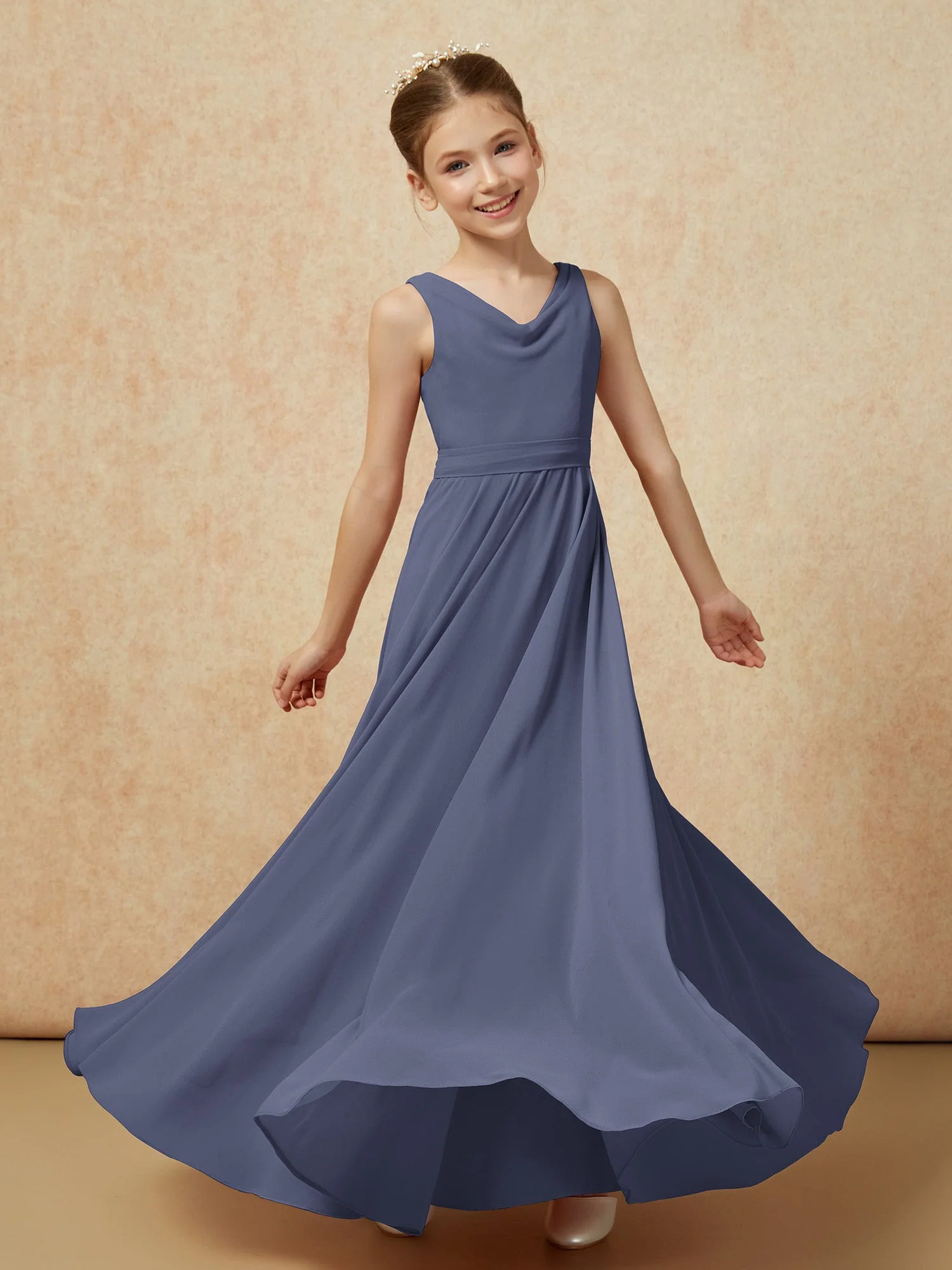 V-Ausschnitt Lang Chiffon Junge Brautjungfernkleider mit Gürtel Sturm - Image 6