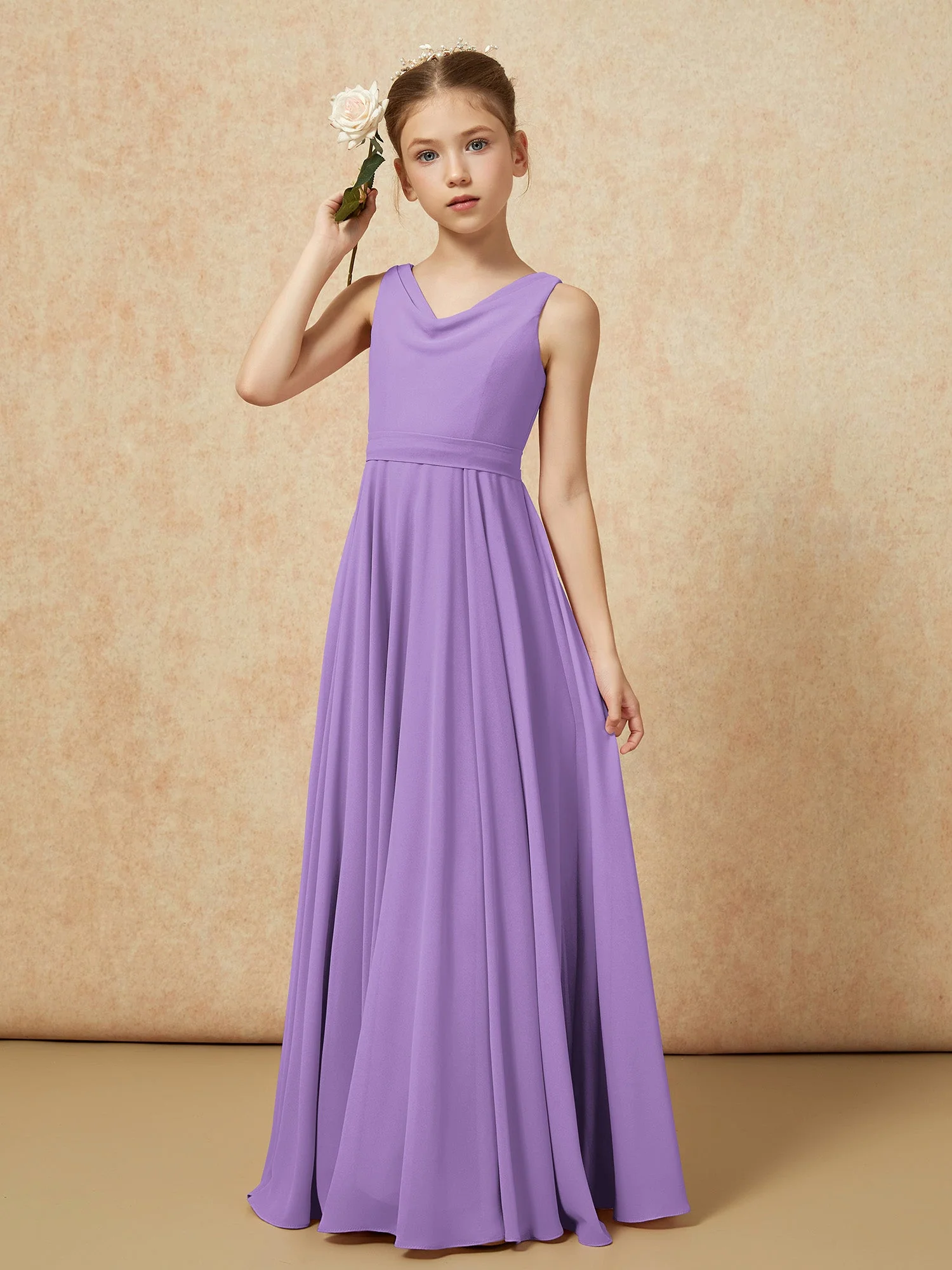 V-Ausschnitt Lang Chiffon Junge Brautjungfernkleider mit Gürtel Tahiti - Image 4