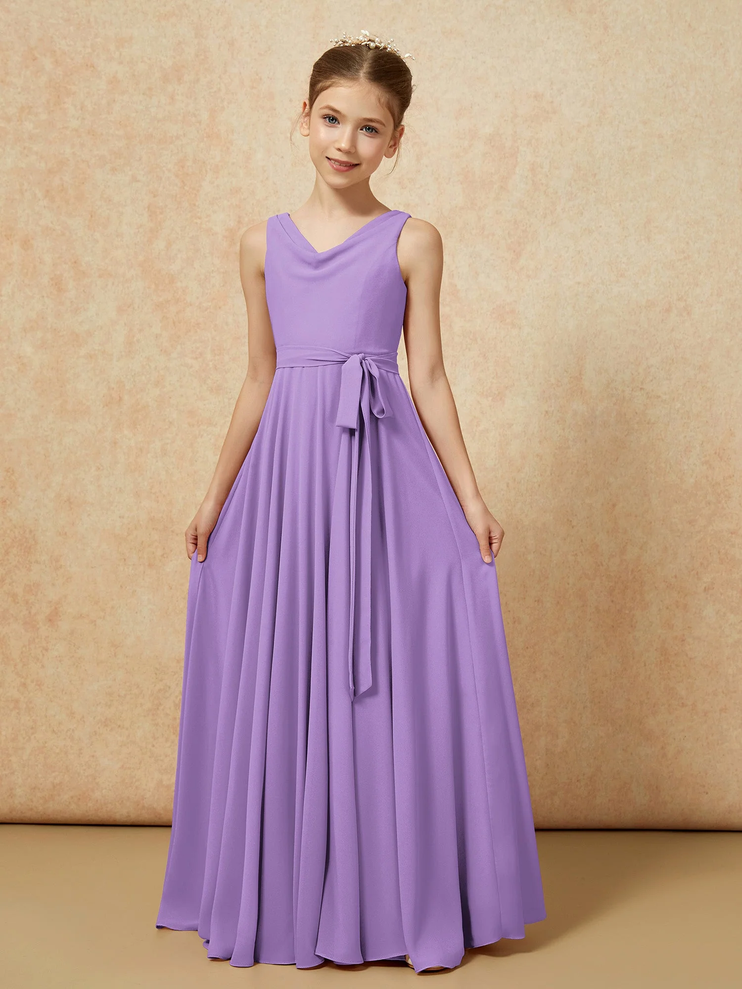 V-Ausschnitt Lang Chiffon Junge Brautjungfernkleider mit Gürtel Tahiti - Image 5