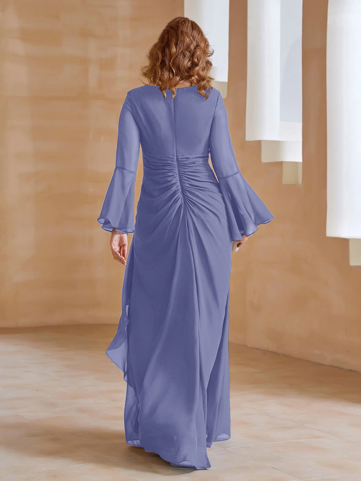 V-Ausschnitt PlisseeBodenlänge Kleid Periwinkleblau - Image 2