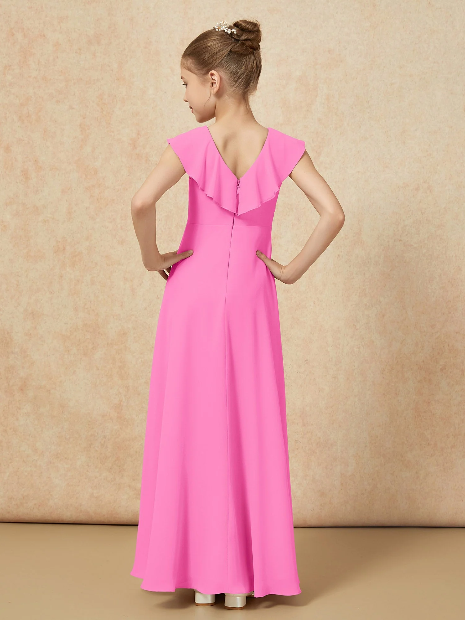 V-Ausschnitt Rüschen Chiffon Junge Brautjungfernkleider mit Schlitz Azalee - Image 2
