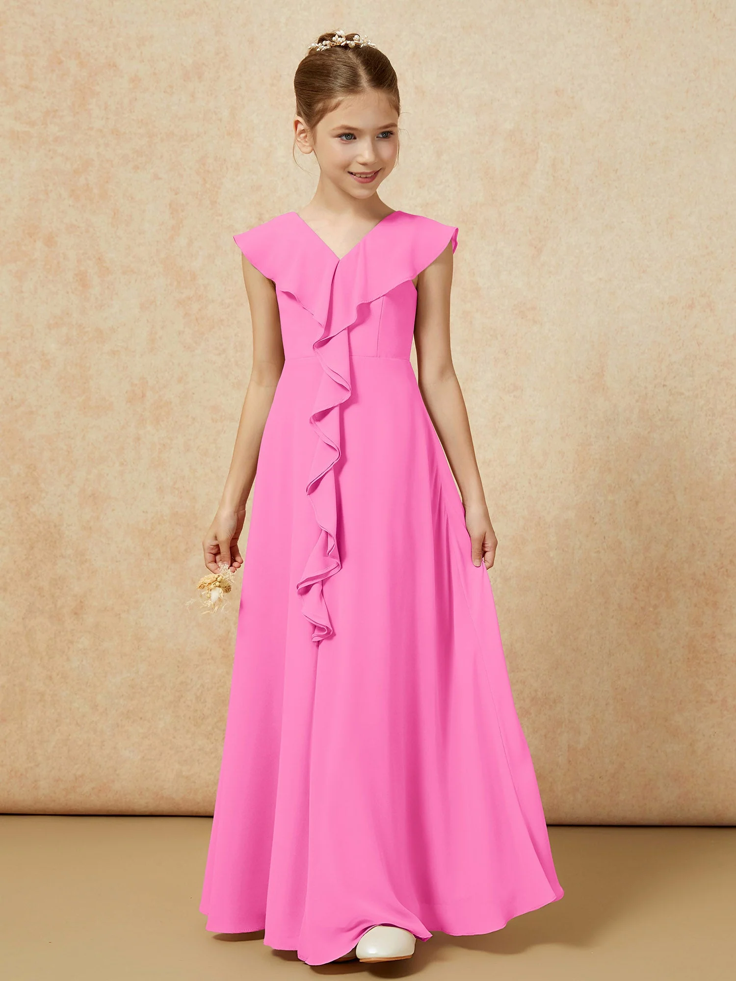 V-Ausschnitt Rüschen Chiffon Junge Brautjungfernkleider mit Schlitz Azalee - Image 5