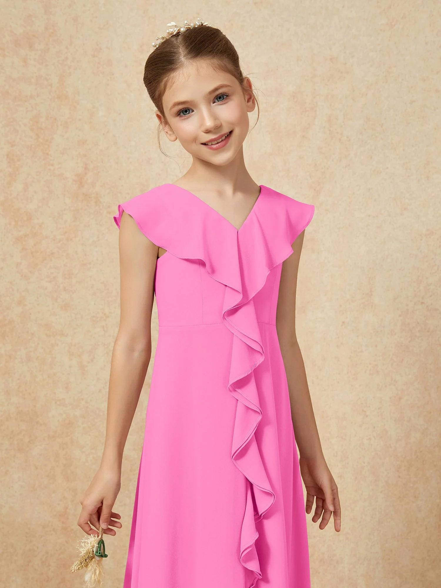 V-Ausschnitt Rüschen Chiffon Junge Brautjungfernkleider mit Schlitz Azalee - Image 6