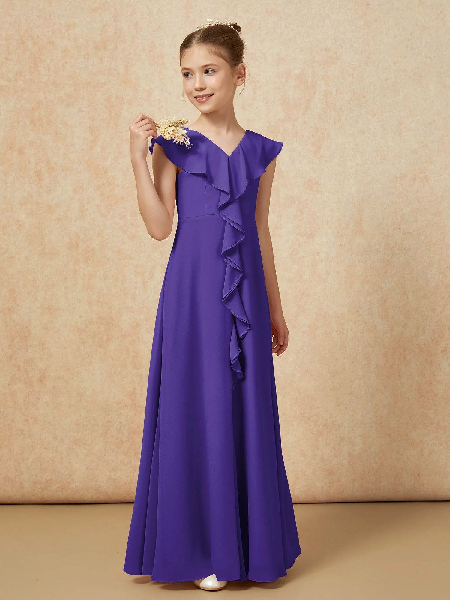 V-Ausschnitt Rüschen Chiffon Junge Brautjungfernkleider mit Schlitz Regentschaft - Image 4