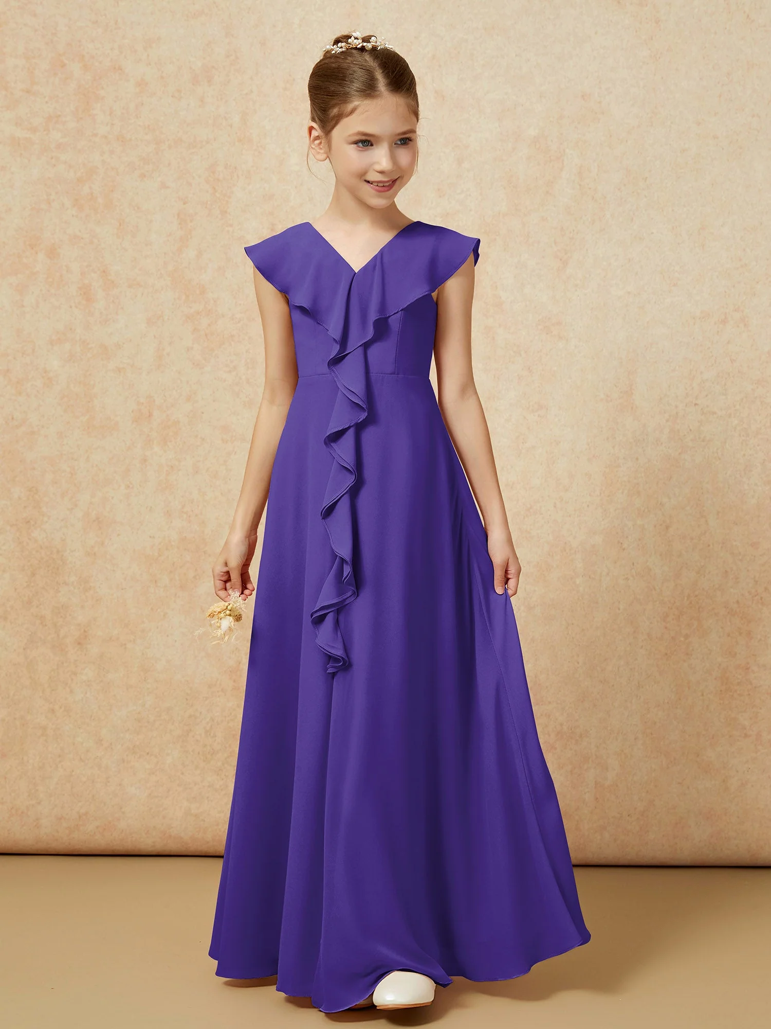 V-Ausschnitt Rüschen Chiffon Junge Brautjungfernkleider mit Schlitz Regentschaft - Image 5