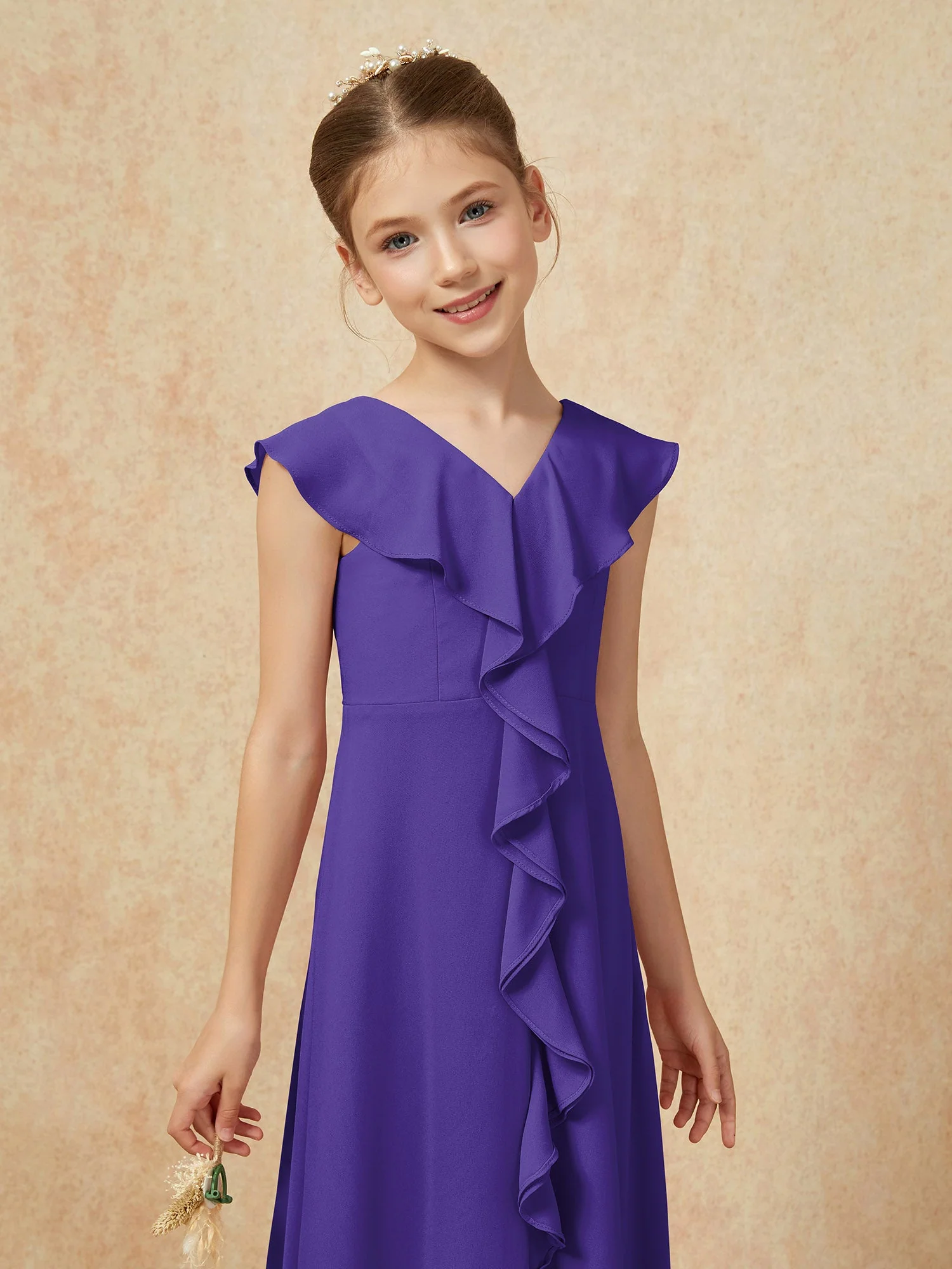 V-Ausschnitt Rüschen Chiffon Junge Brautjungfernkleider mit Schlitz Regentschaft - Image 6