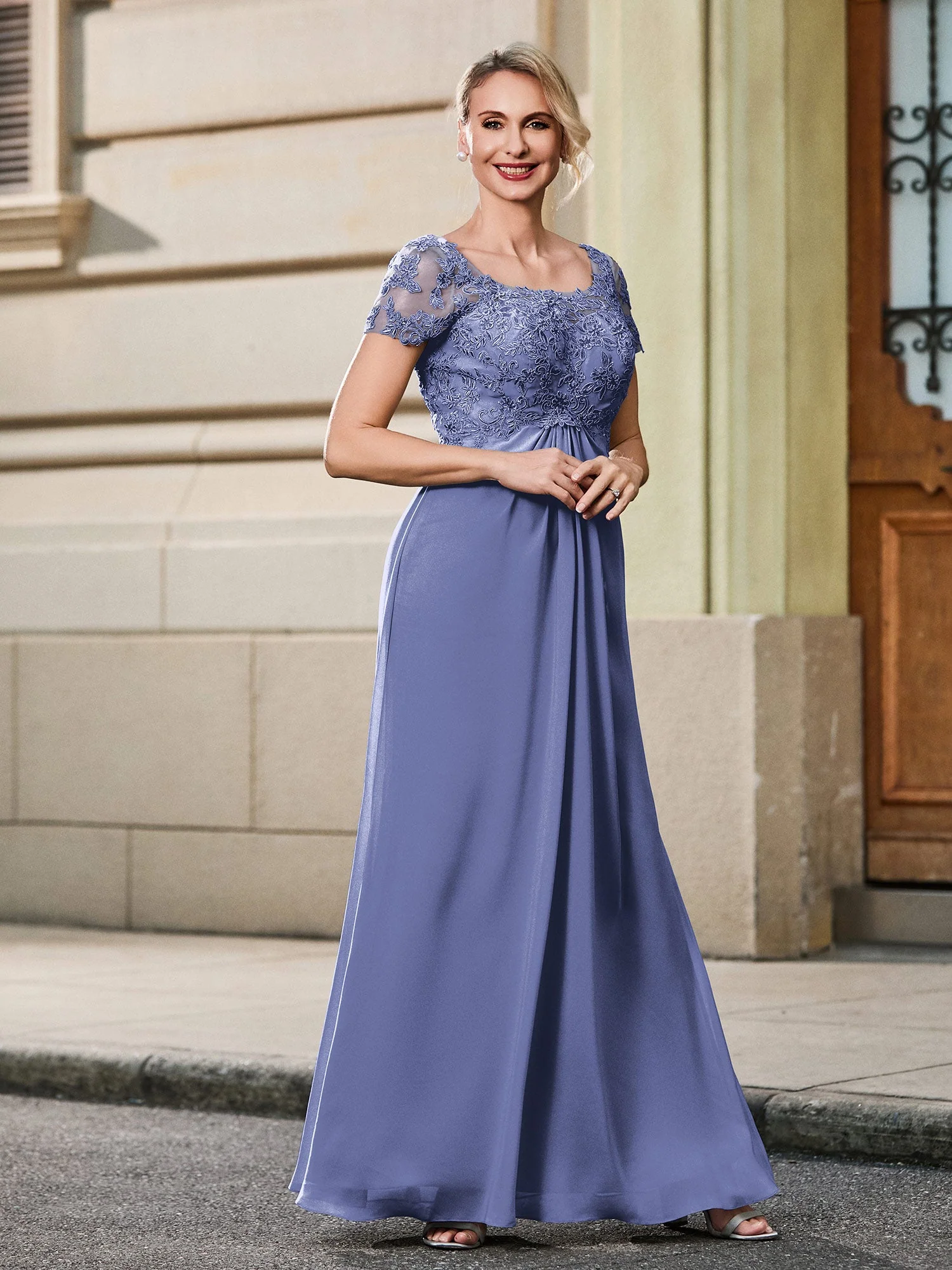 V-Ausschnitt Wadenlang Kleid mit Flügelärmeln Periwinkleblau - Image 4