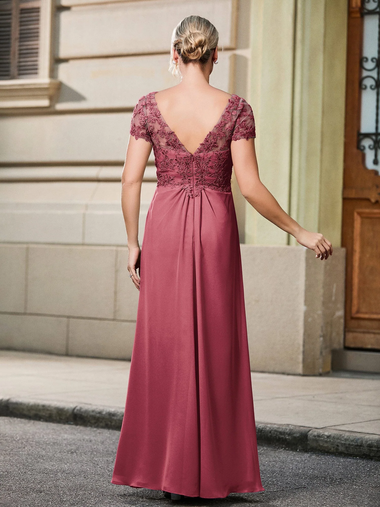 V-Ausschnitt Wadenlang Kleid mit Flügelärmeln Zimtrose - Image 3