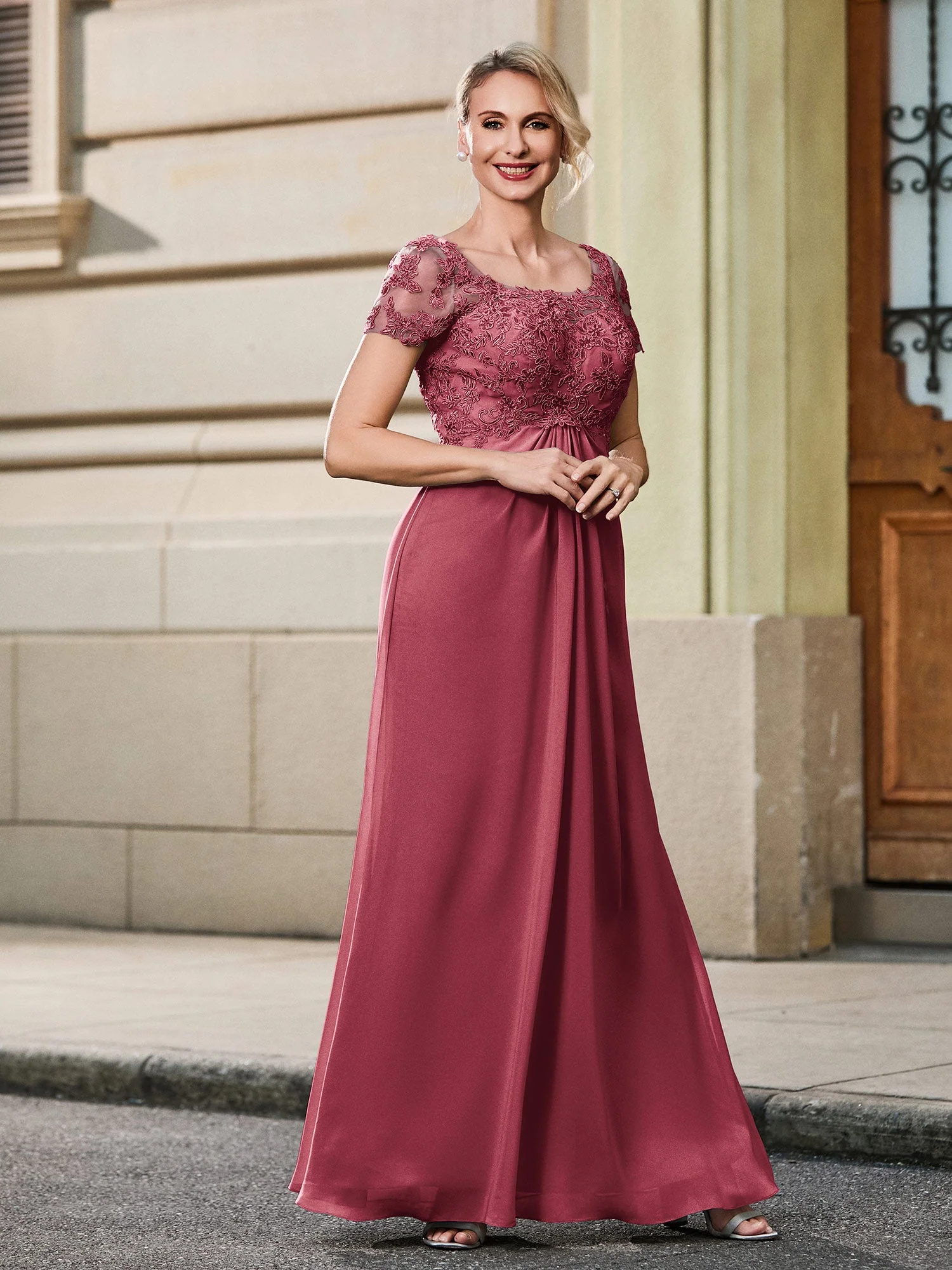 V-Ausschnitt Wadenlang Kleid mit Flügelärmeln Zimtrose - Image 4