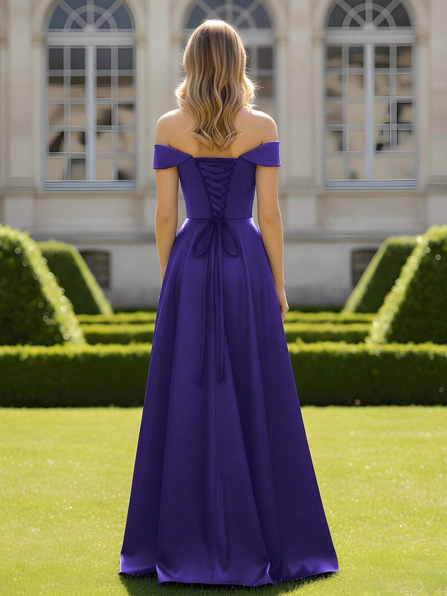 Schulterfrei A-Linie Satin Minimal Kleid Regentschaft - Image 2
