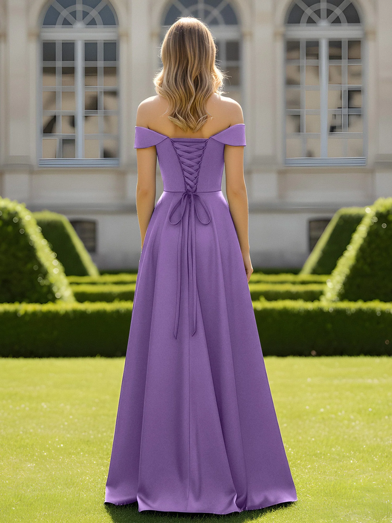 Schulterfrei A-Linie Satin Minimal Kleid Tahiti - Image 2