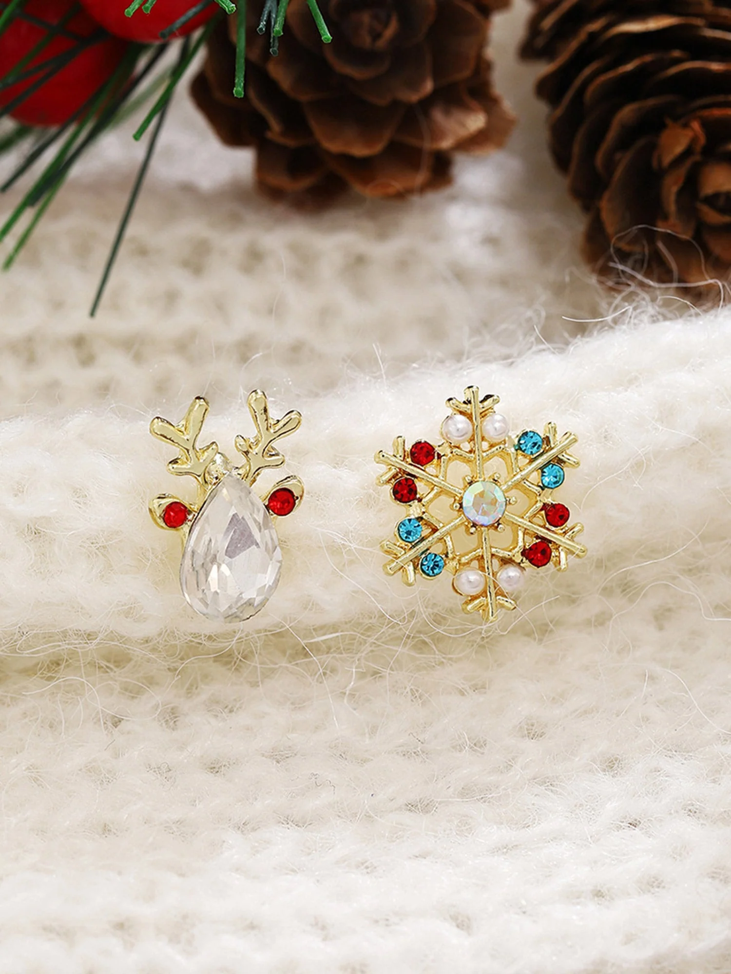 Weihnachts Fantasie Bunte Schneeflocke Elch Diamant Ohrringe - Image 4