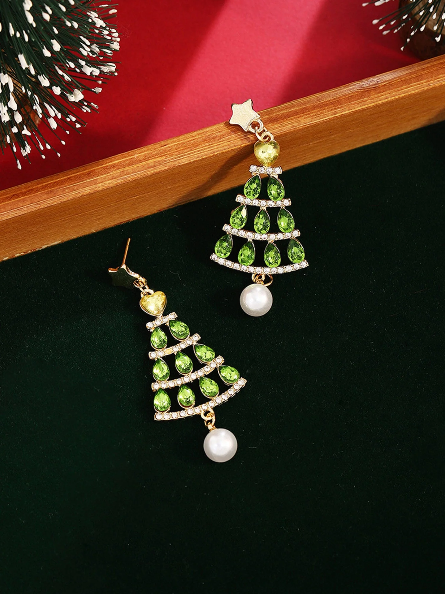 Weihnachtsbaum Hohl Diamant Perlen Ohrringe - Image 3