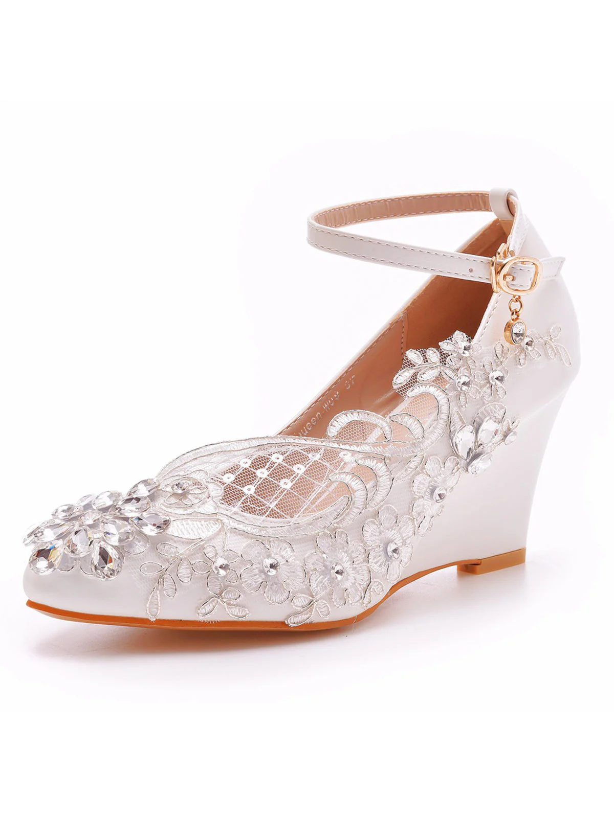 Weißer High Heel mit spitzer Spitze und Strass - Image 3