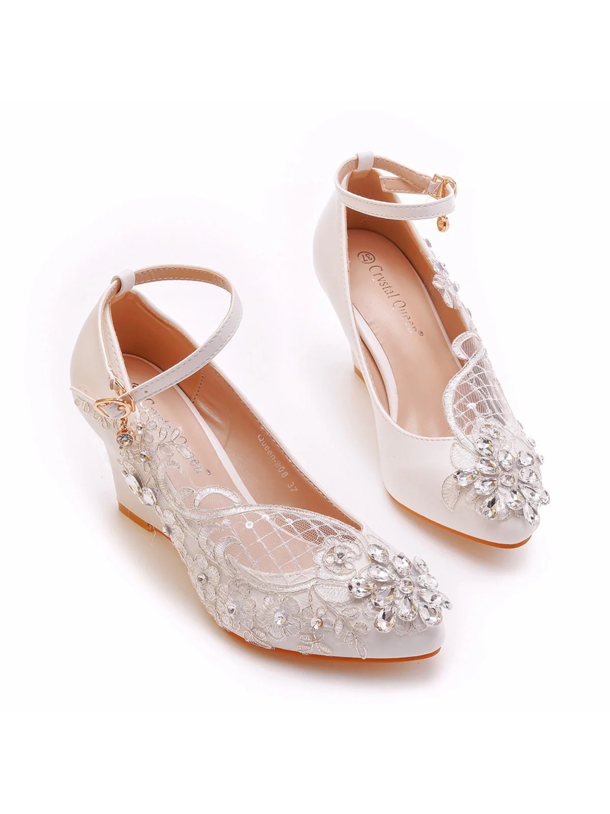 Weißer High Heel mit spitzer Spitze und Strass - Image 5