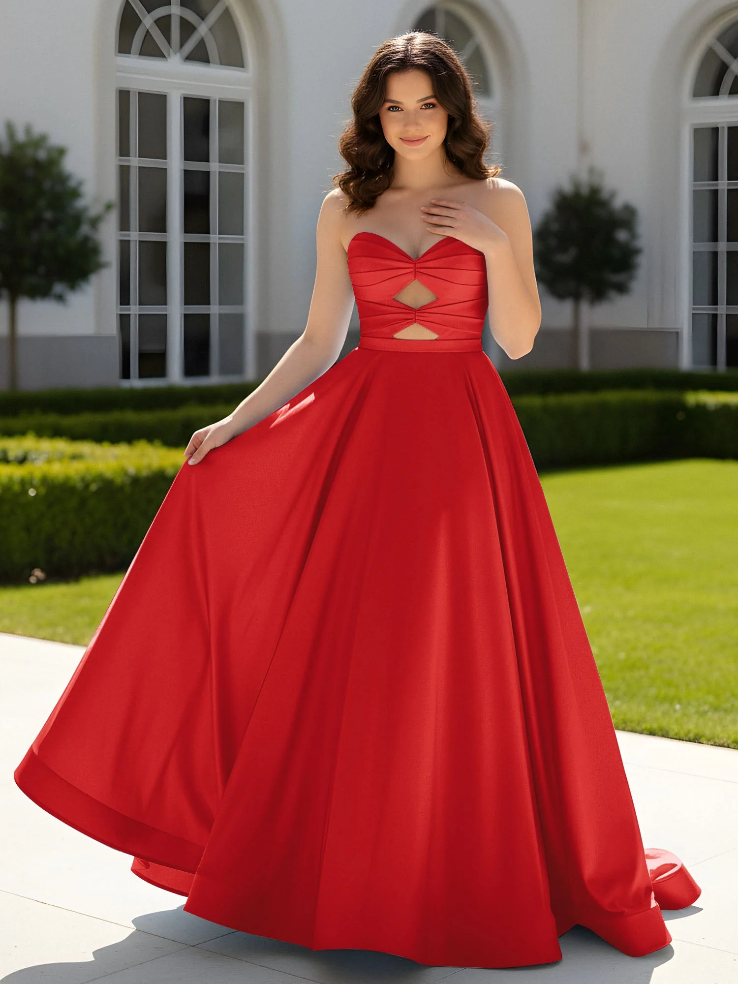 Plissee Herzform Satin Ballkleid mit Schleppe Rot