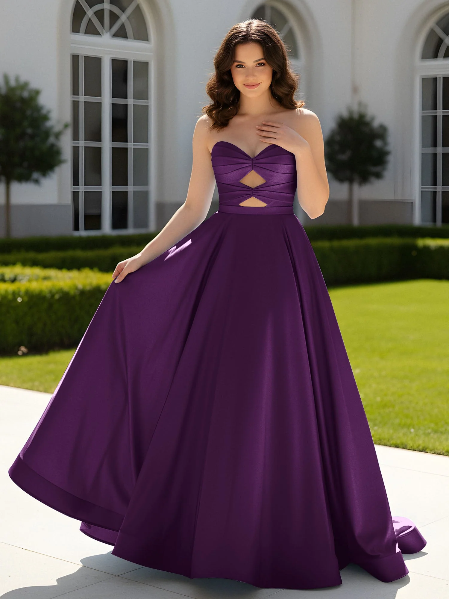 Plissee Herzform Satin Ballkleid mit Schleppe Traube
